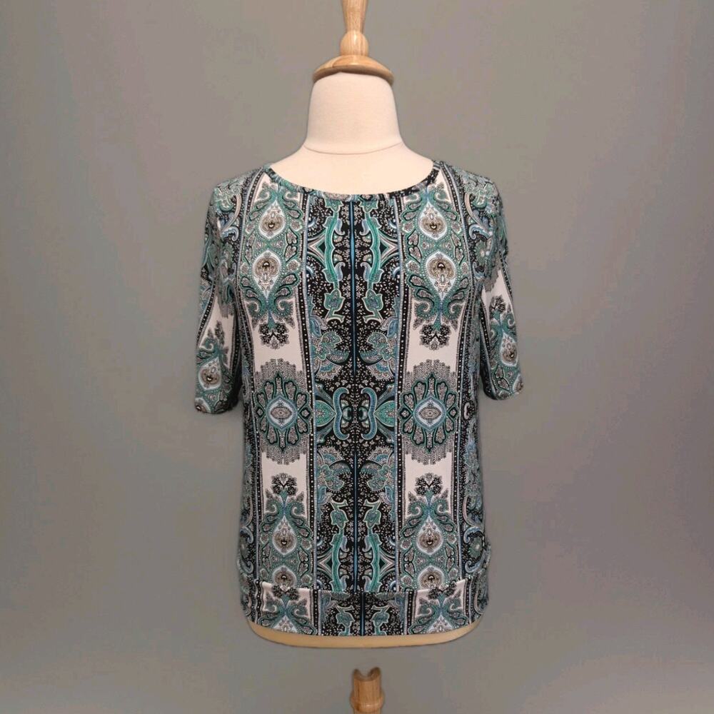 Chico's Travelers Top Sz Large Paisley Print Elbow Sleeve